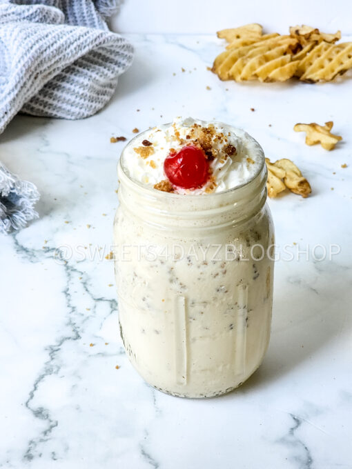 Copycat Chick Fil A Caramel Crunch Milkshake on Marble - Image 6