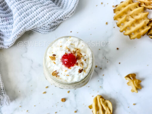 Copycat Chick Fil A Caramel Crunch Milkshake on Marble - Image 7