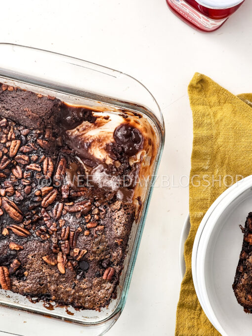 Hot Fudge Sundae Dump Cake on White