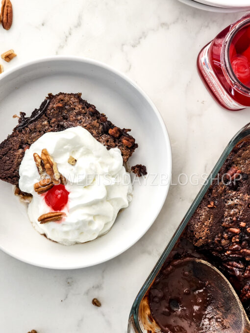 Hot Fudge Sundae Dump Cake on Marble - Image 7