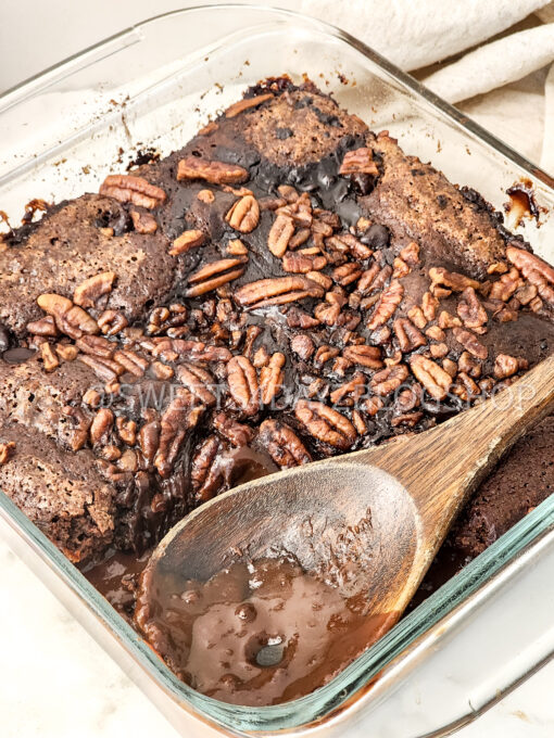 Hot Fudge Sundae Dump Cake on Marble - Image 4