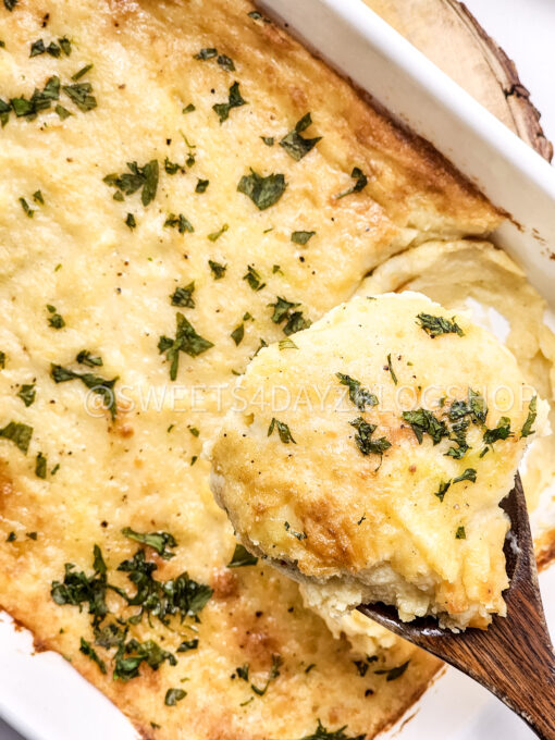 Cheesy Baked Mashed Potatoes on White - Image 7