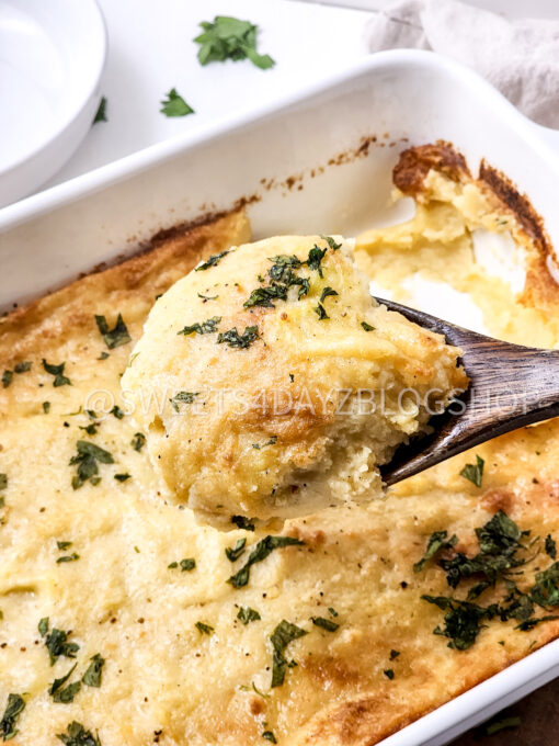 Cheesy Baked Mashed Potatoes on White - Image 9
