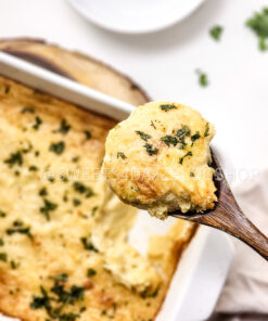 Cheesy Baked Mashed Potatoes on White
