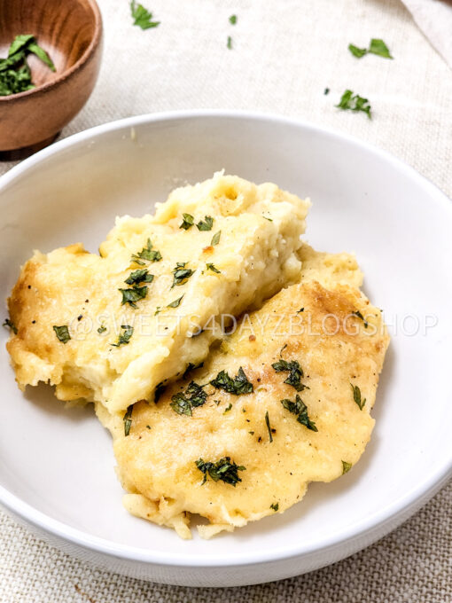 Cheesy Baked Mashed Potatoes on Linen - Image 4