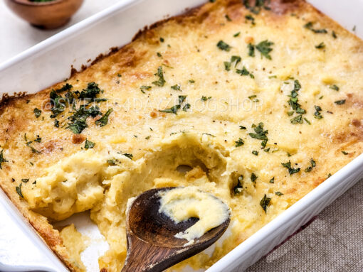 Cheesy Baked Mashed Potatoes on Linen - Image 7