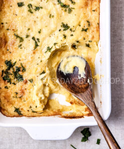 Cheesy Baked Mashed Potatoes on Linen
