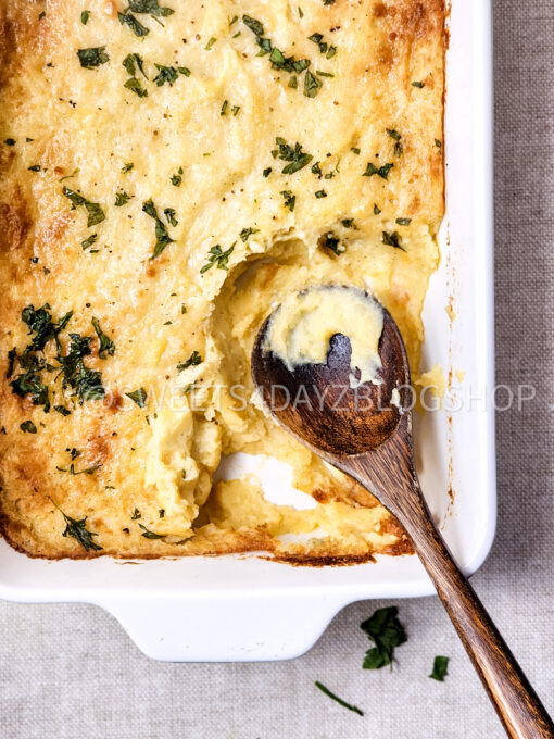 Cheesy Baked Mashed Potatoes on Linen