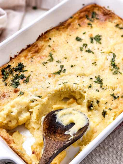 Cheesy Baked Mashed Potatoes on Linen - Image 8