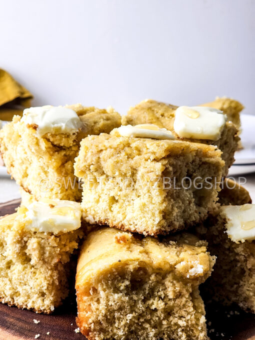 Homemade Honey Butter Cornbread on Linen - Image 4