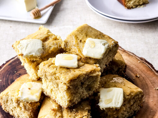 Homemade Honey Butter Cornbread on Linen - Image 5
