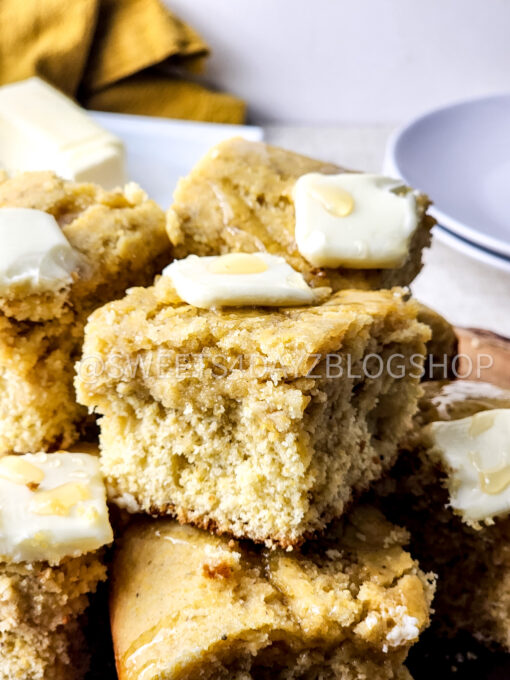 Homemade Honey Butter Cornbread on Linen - Image 7