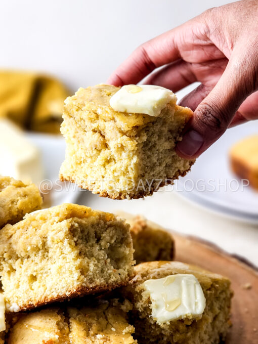 Homemade Honey Butter Cornbread on Linen
