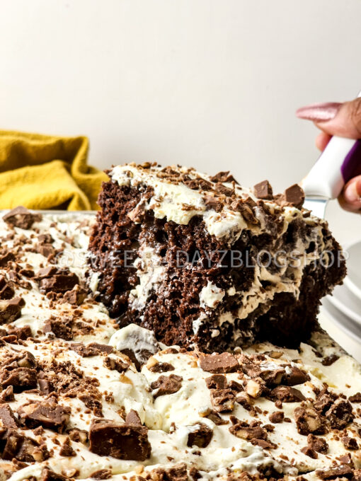 Toffee Poke Cake on White
