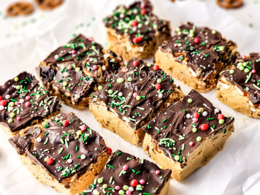 No Bake Pb & Choc Pretzel Holiday Bars on White - Image 2