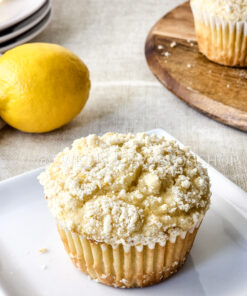 Lemon Crumble Muffins on Linen