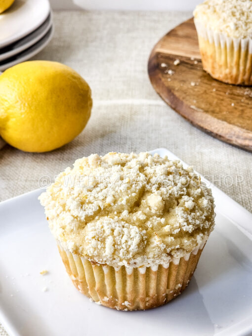 Lemon Crumble Muffins on Linen
