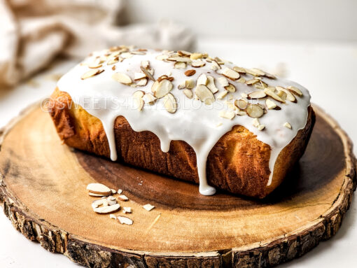 Almond Glazed Loaf Cake on White - Image 8
