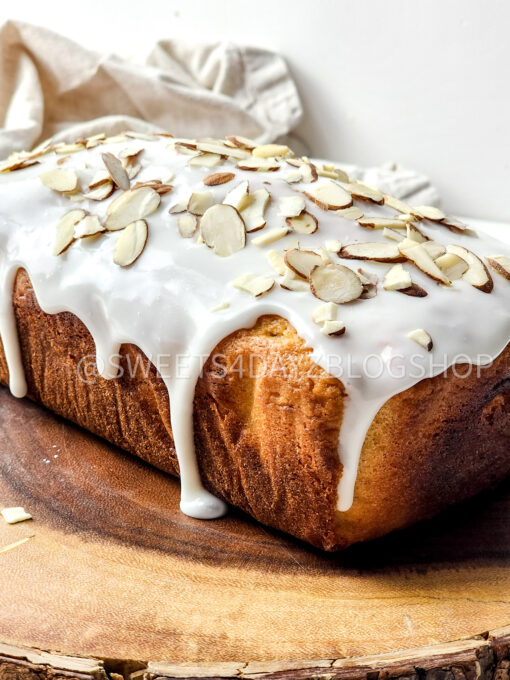 Almond Glazed Loaf Cake on White - Image 7