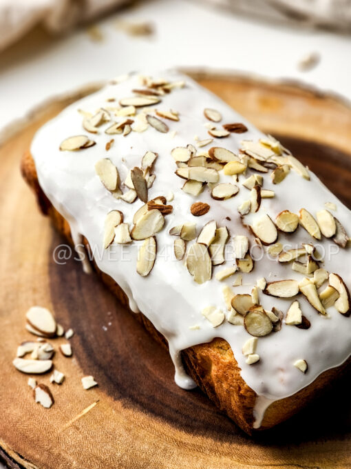 Almond Glazed Loaf Cake on White - Image 6