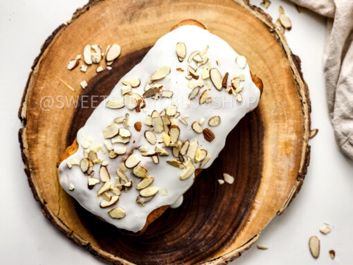 Almond Glazed Loaf Cake on White - Image 4