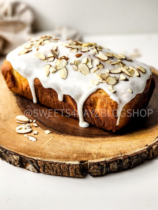 Almond Glazed Loaf Cake on White - Image 3