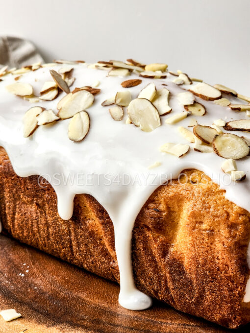 Almond Glazed Loaf Cake on White - Image 2