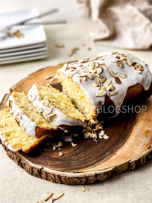 Almond Glazed Loaf Cake on Linen - Image 3