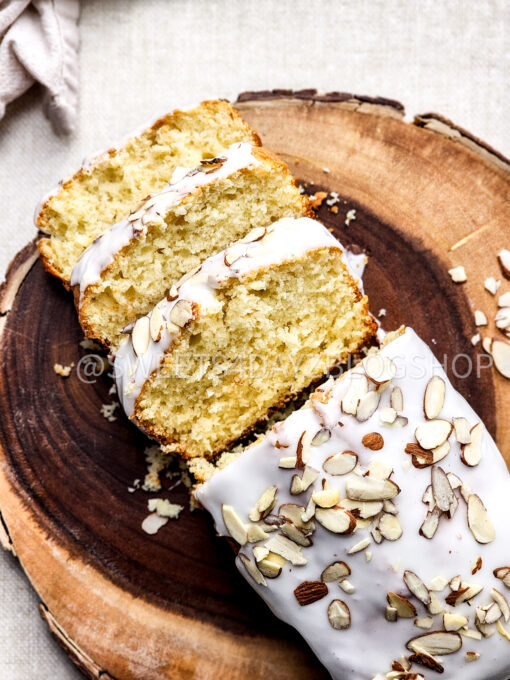 Almond Glazed Loaf Cake on Linen - Image 8