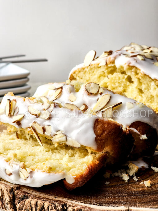 Almond Glazed Loaf Cake on Linen