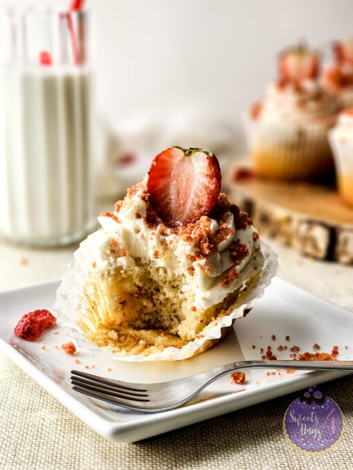 Strawberry Crunch Cupcakes on Linen