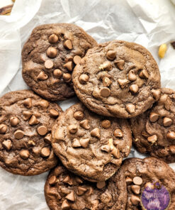 Peanut Butter Stuffed Chocolate Cookies on Marble
