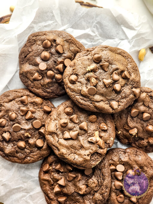 Peanut Butter Stuffed Chocolate Cookies on Marble