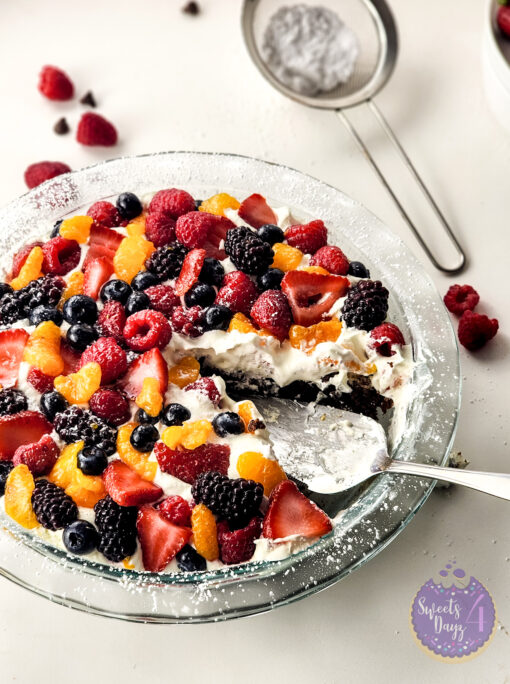 Gluten Free Brownie Fruit Pizza on White