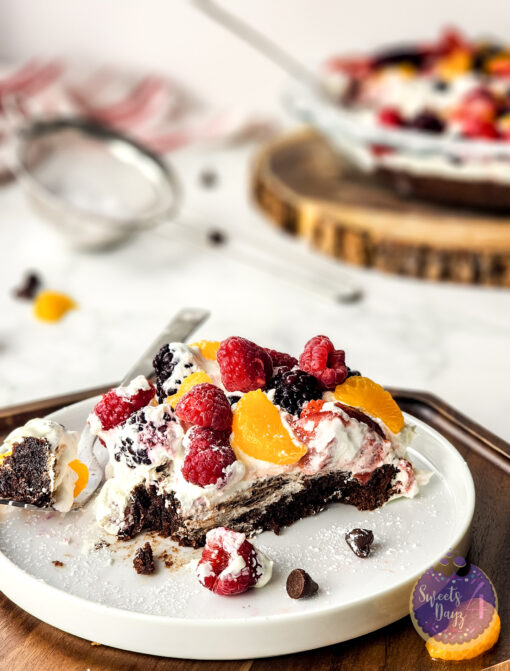 Gluten Free Brownie Fruit Pizza on Marble - Image 3