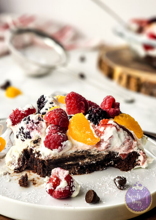 Gluten Free Brownie Fruit Pizza on Marble