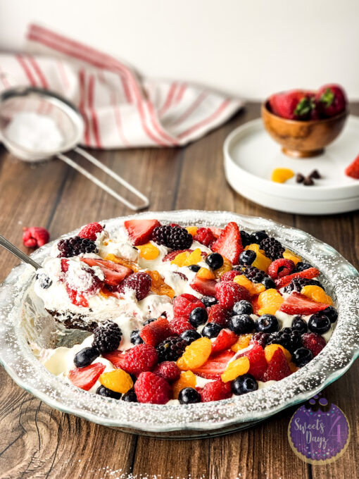 Gluten Free Brownie Fruit Pizza on Brown Wood - Image 2