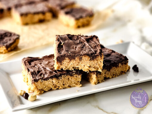Peanut Butter Chocolate Rice Krispy Treats on Gold Marble - Image 2