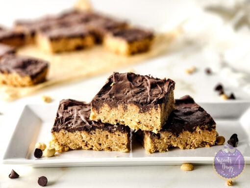 Peanut Butter Chocolate Rice Krispy Treats on Gold Marble - Image 3