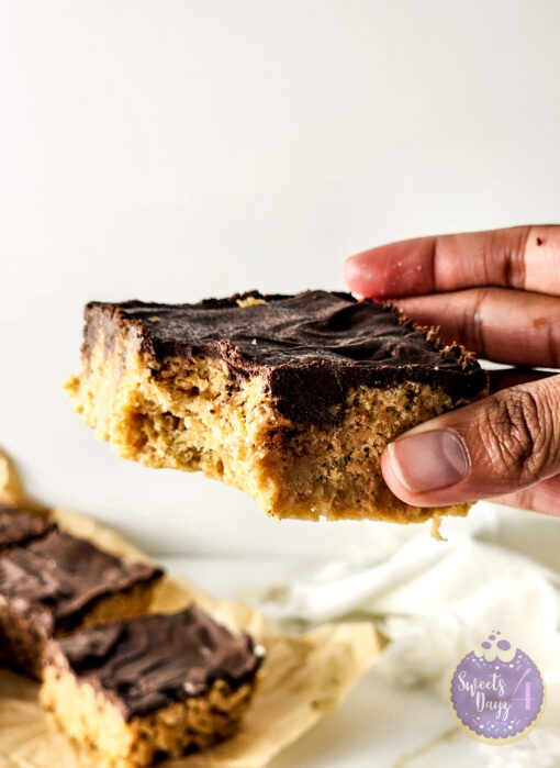 Peanut Butter Chocolate Rice Krispy Treats on Gold Marble - Image 5