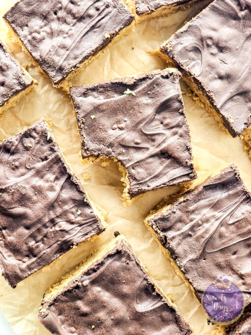 Peanut Butter Chocolate Rice Krispy Treats on Gold Marble - Image 7