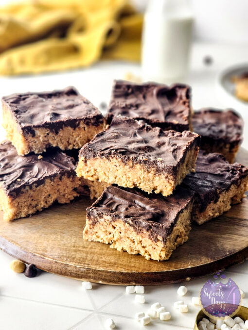 Peanut Butter Chocolate Rice Krispy Treats on Rhombus - Image 4