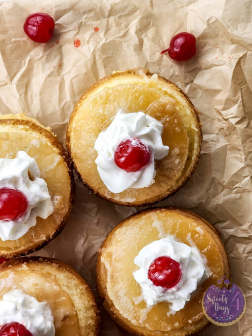 Mini Pineapple Upside Down Cakes on Marble - Image 3