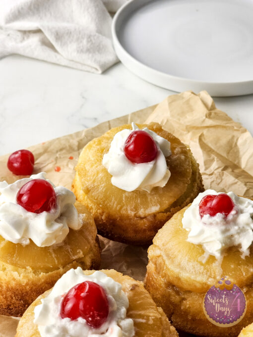 Mini Pineapple Upside Down Cakes on Marble - Image 4