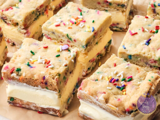 Funfetti Cookie Ice Cream Sandwiches on Gold Marble - Image 2