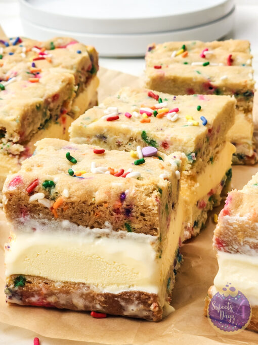Funfetti Cookie Ice Cream Sandwiches on Gold Marble - Image 3