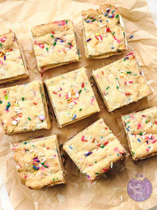 Funfetti Cookie Ice Cream Sandwiches on Gold Marble - Image 6