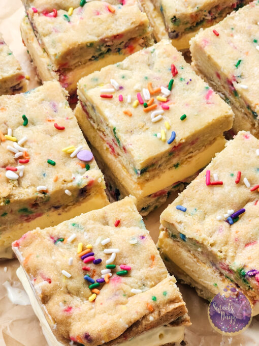 Funfetti Cookie Ice Cream Sandwiches on Gold Marble - Image 7