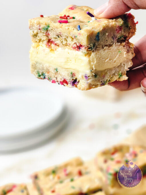 Funfetti Cookie Ice Cream Sandwiches on Gold Marble - Image 10