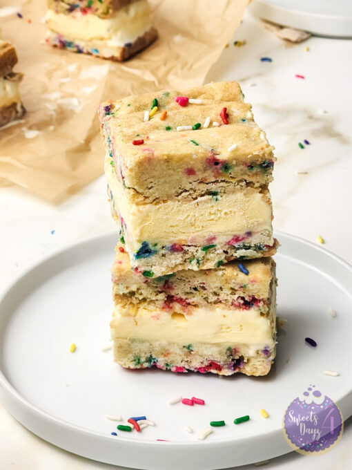 Funfetti Cookie Ice Cream Sandwiches on Gold Marble - Image 11